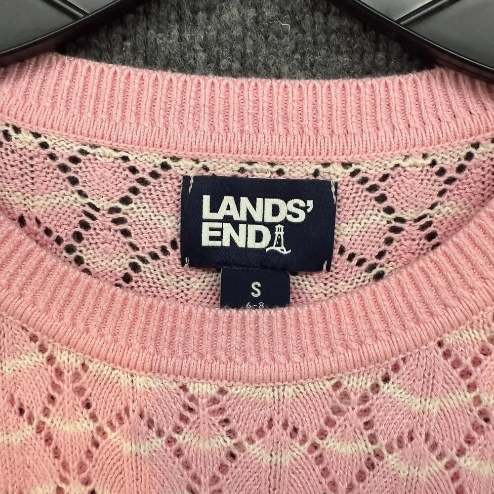 Lands End Sweater Womens S Pink Crew Neck Open Knit Soft Girl Casual Preppy Boho